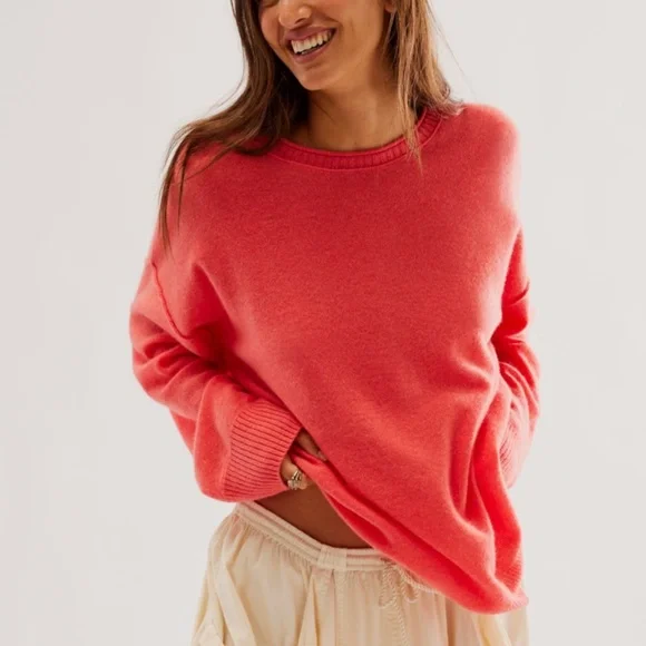 Free People Addie Cashmere Pullover in Geranium sz medium NWT - Picture 2 of 6